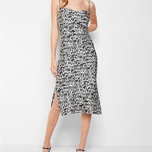 Abstract Print Satin Cowl Neck Midi Slip Dress